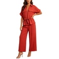 thumbnail image 2 of IUYRTFE Women Short Sleeve Button Down Shirt and Wide Leg Pants Set with Pockets Casual 2 Piece Outfit, 2 of 7