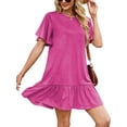 thumbnail image 6 of SHIBEVER Summer Dresses for Women Short Sleeve Crewneck Shirt Dress Casual Ruffle Hem Swimming Skirts Loose Mini Dresses, 6 of 9