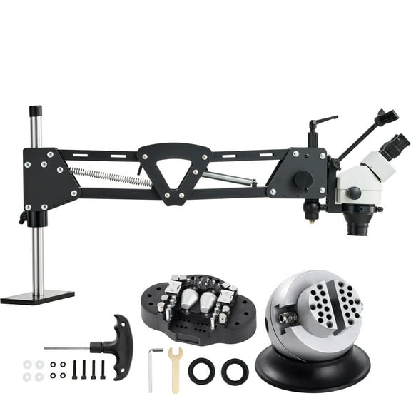 KFFKFF Omnidirectional Microscope featuring Spring Support, Magnification range of 7X-45X, Gemology Microscope, Inbuilt USB Ring LED Illumination with Micro Gem Inlay Stand