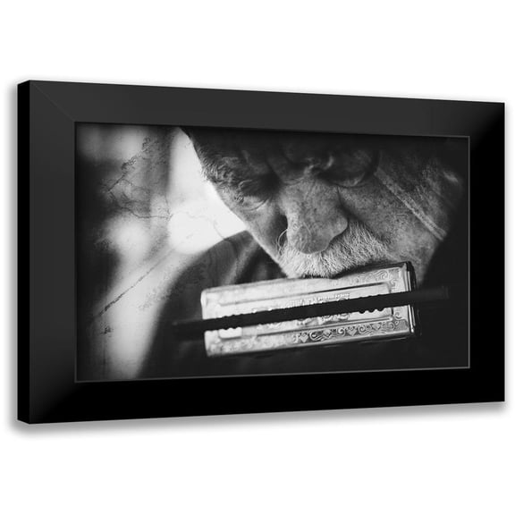 Schleicher-Schwarz, Roswitha 24x17 Black Modern Framed Museum Art Print Titled - Wolf with harmonica