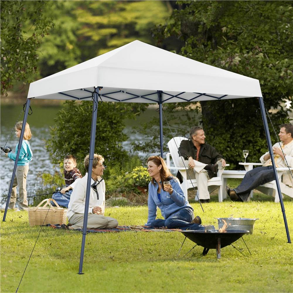 Alden design Pop-Up Canopy Outdoor Tent with Carrying Bag Sandbag Ropes Pegs, White