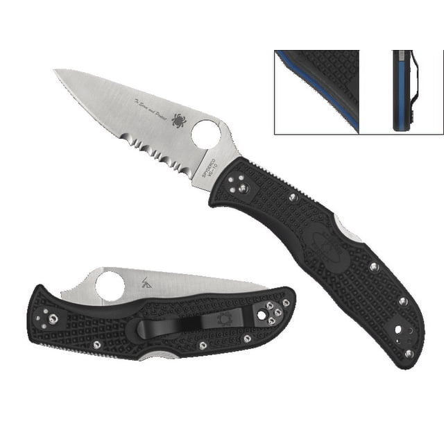 Spyderco Knives Endela Thin Blue Line Black Lockback Serrated VG10 C243FPSBKBL Cuchillo