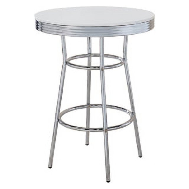Bowery Hill Table de Pub Rond de 30 Pouces en Blanc et Chrome