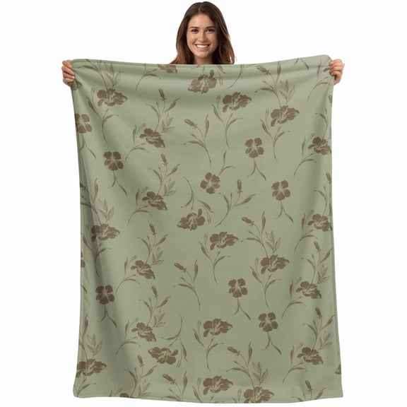 Sage Green Floral Blanket Soft Cozy Warm Throw Blanket for Couch, Plush Fuzzy Flannel Fleece Blankets for Sofa, Vintage Spring Botanical Flowers Bed Blankets Lightweight Gifts for Women, 32"x48"