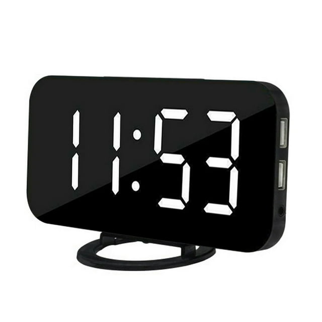 POINTERTECK LED Display Digital Clock Automatic Dimmable Table Alarm Clock with Snooze Mode Dual USB Port White White Display