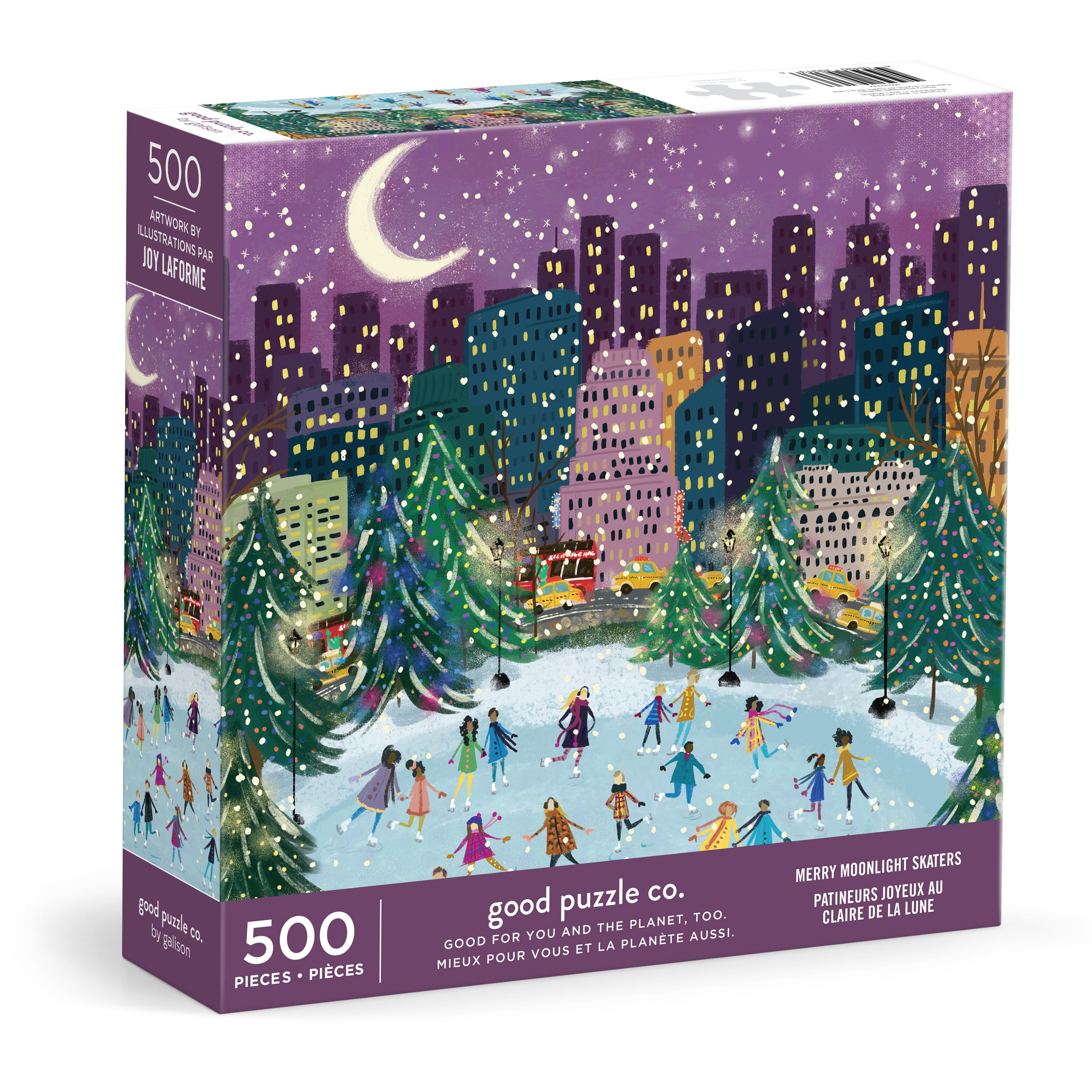 Good Puzzle Co. 500-Piece Joy Laforme Merry Moonlight Skaters Cardboard Jigsaw Puzzle