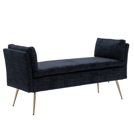 Bench Ottoman  Modern Velvet Upholstered Tufted Dining Bench Bedroom Bench with Two Pillows and Golden Metal Legs  Footrest Stool Accent Bench for Entryway Dining Room Living Room  Black