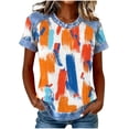 thumbnail image 2 of Plus Size Tops for Women Short Sleeve Round Neck Waffle Casual Solid Color Blouse Loose Tops Orange XXXL, 2 of 5