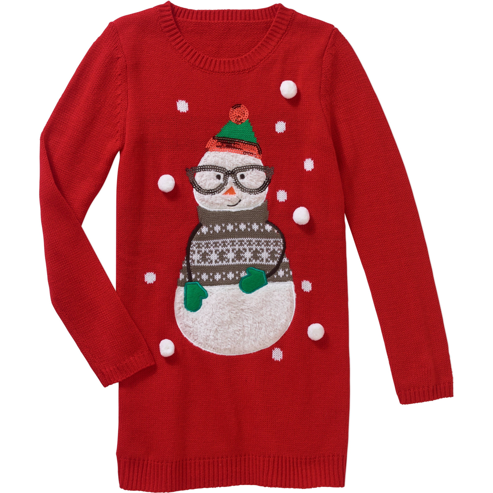 Girls Fuzzy Snowman Tunic Sweater 