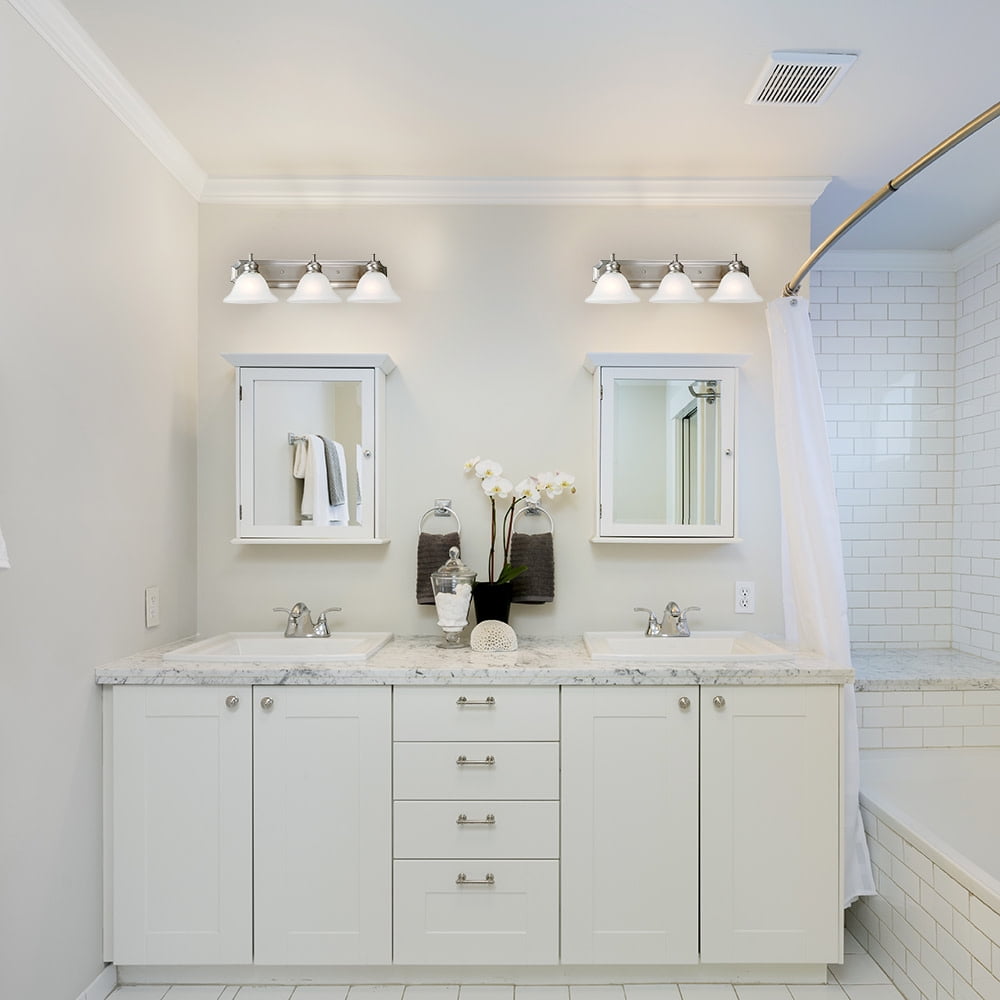 Design House 510263 Bristol Vanity Light Dimmable with Frosted Glass for Above Bathroom Mirror, Satin Nickel, 3-Light