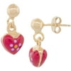 18kt Gold-Plated Sterling Silver Red Heart with Purple Dots Enamel Kids' Earrings