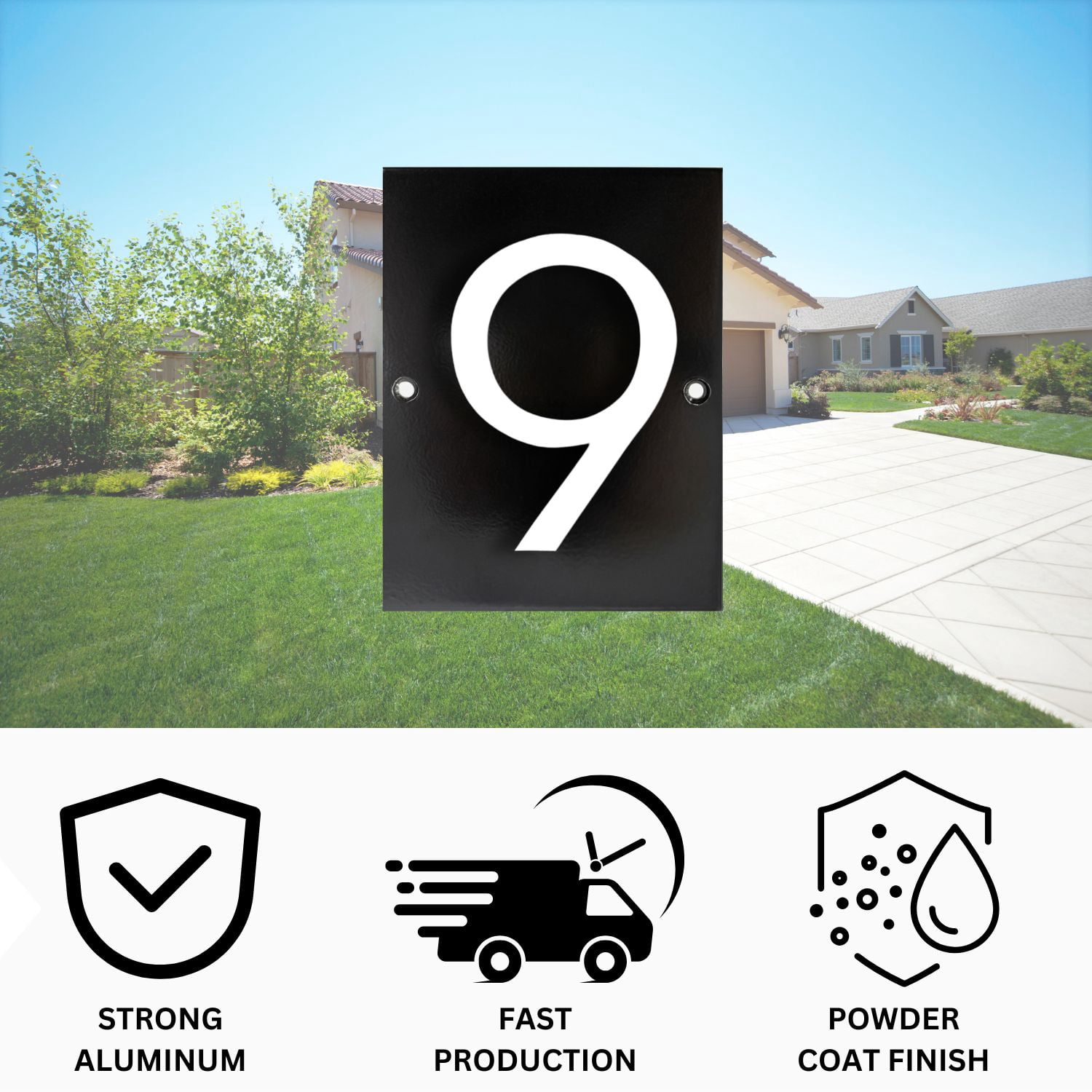 Floating Modern 3" Number Horizontal Address Plaque (1 character) - Black/White