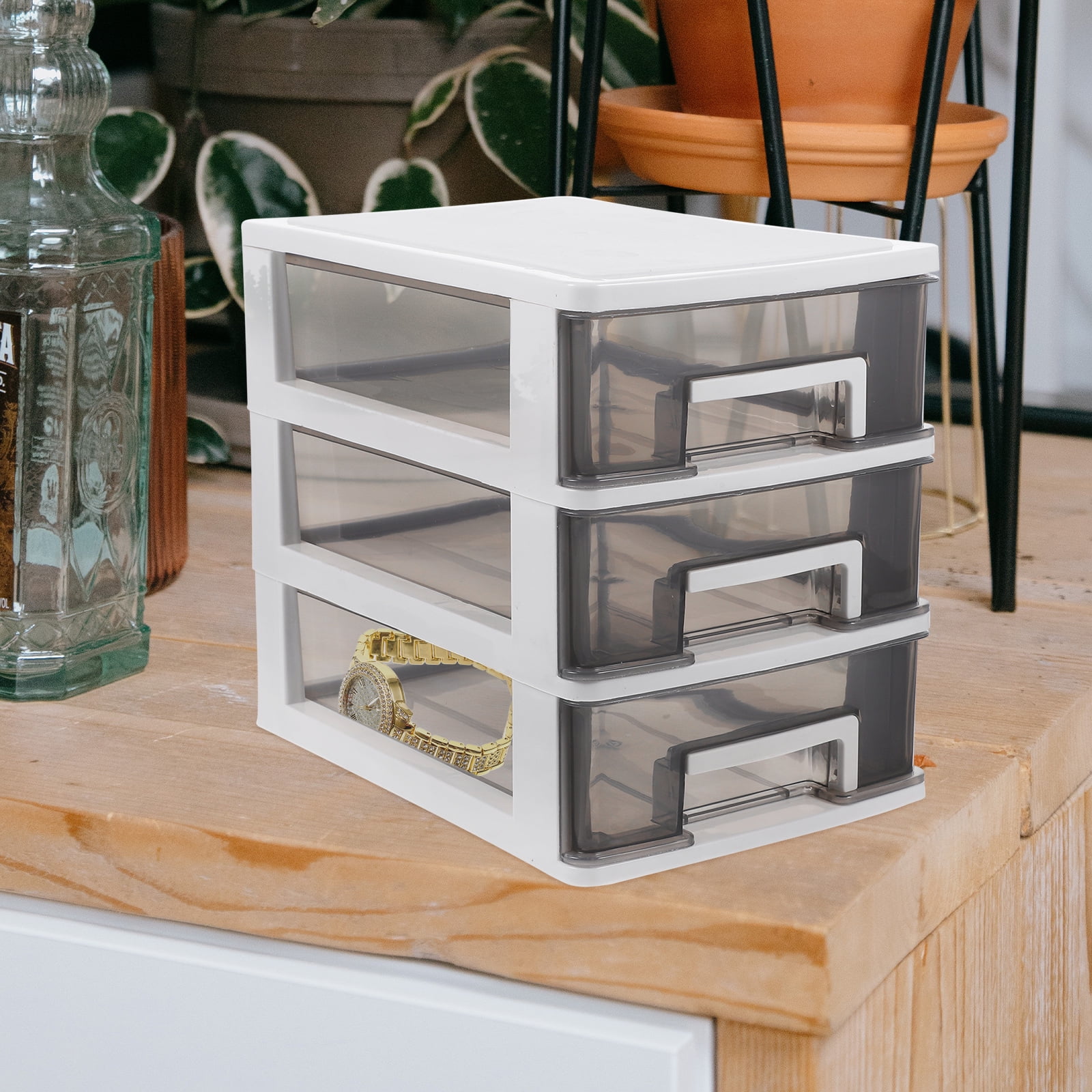 WHAMVOX Multi-Layer Desk Organizer Transparent Black 1Pcs 8.3X7.6X5.9In
