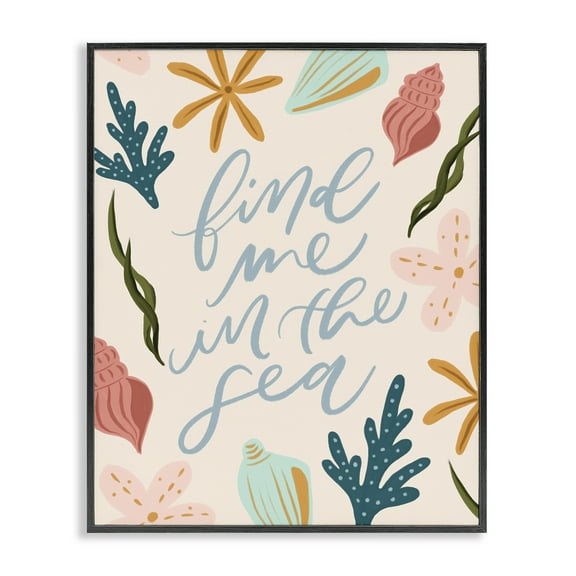 Stupell Industries Find Me In The Sea Nautical & Beach Painting Black Framed Art Print Wall Art, 11 x 14