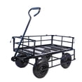thumbnail image 4 of Tool Wagon Cart with Removable Fence, Push Pull Outdoor Garden Cart with 180 Degree Steering Range Handle and 4 Wheels, Metal Utility Wagon Truck for Grocery Camping Shopping Sports, Black, 4 of 7
