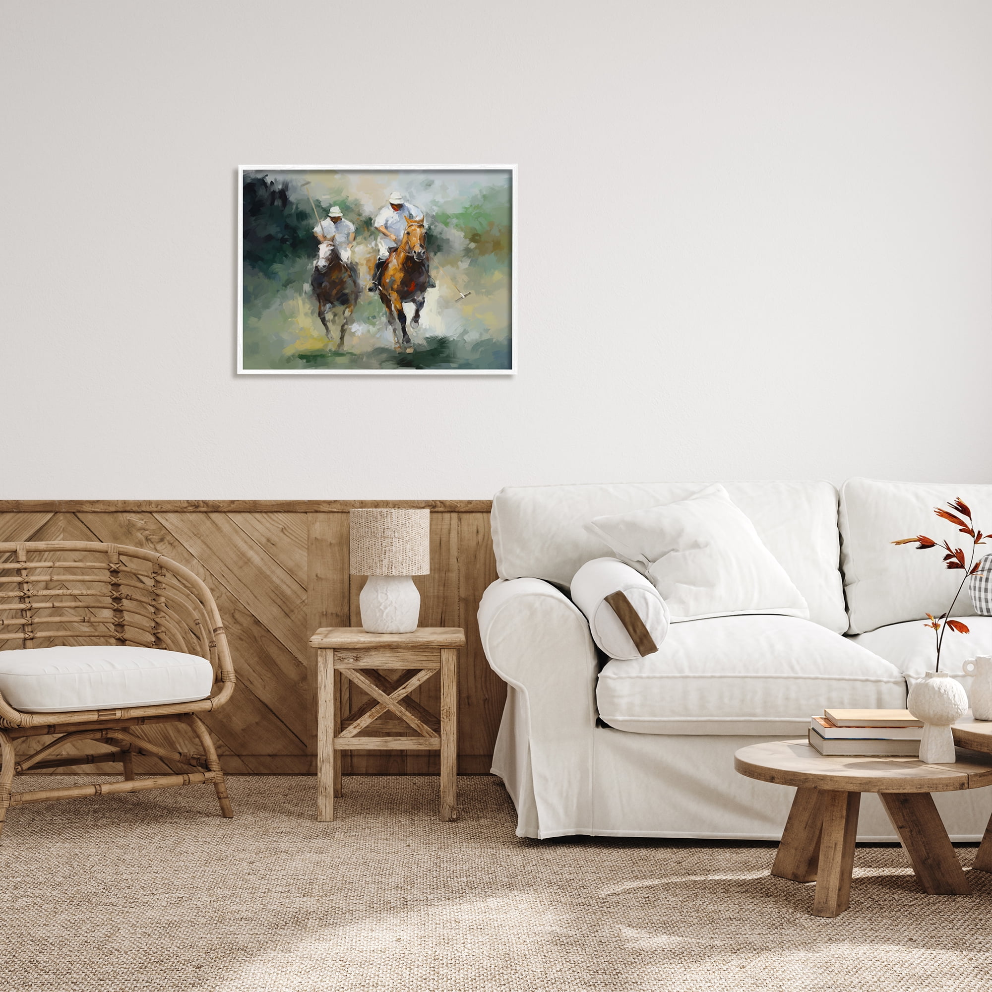 Stupell Industries Polo Players on Horses Sports Painting White Framed Art Print Wall Art, 30 x 24