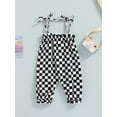 thumbnail image 2 of Spewahor Baby Girls Casual Jumpsuit, Brown Checkerboard Plaid Pattern Sleeveless Tie-up Strap Romper, 2 of 8