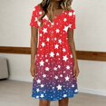 thumbnail image 4 of Women's 4th of July 250th Anniversary Patriotic Dress Short Sleeve Button Neck Printed Pattern Relaxed Fit Summer Holiday Style Casual Independence Day USA Flag Daily Wear Deep Red XL, 4 of 5