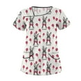 thumbnail image 2 of Print Scrub Tops，Scrubs for Women Trendy Easter Printing Plus Size Scrubs Tops Casual V Neck Short Sleeve Uniform with Pocket，White，L, 2 of 4