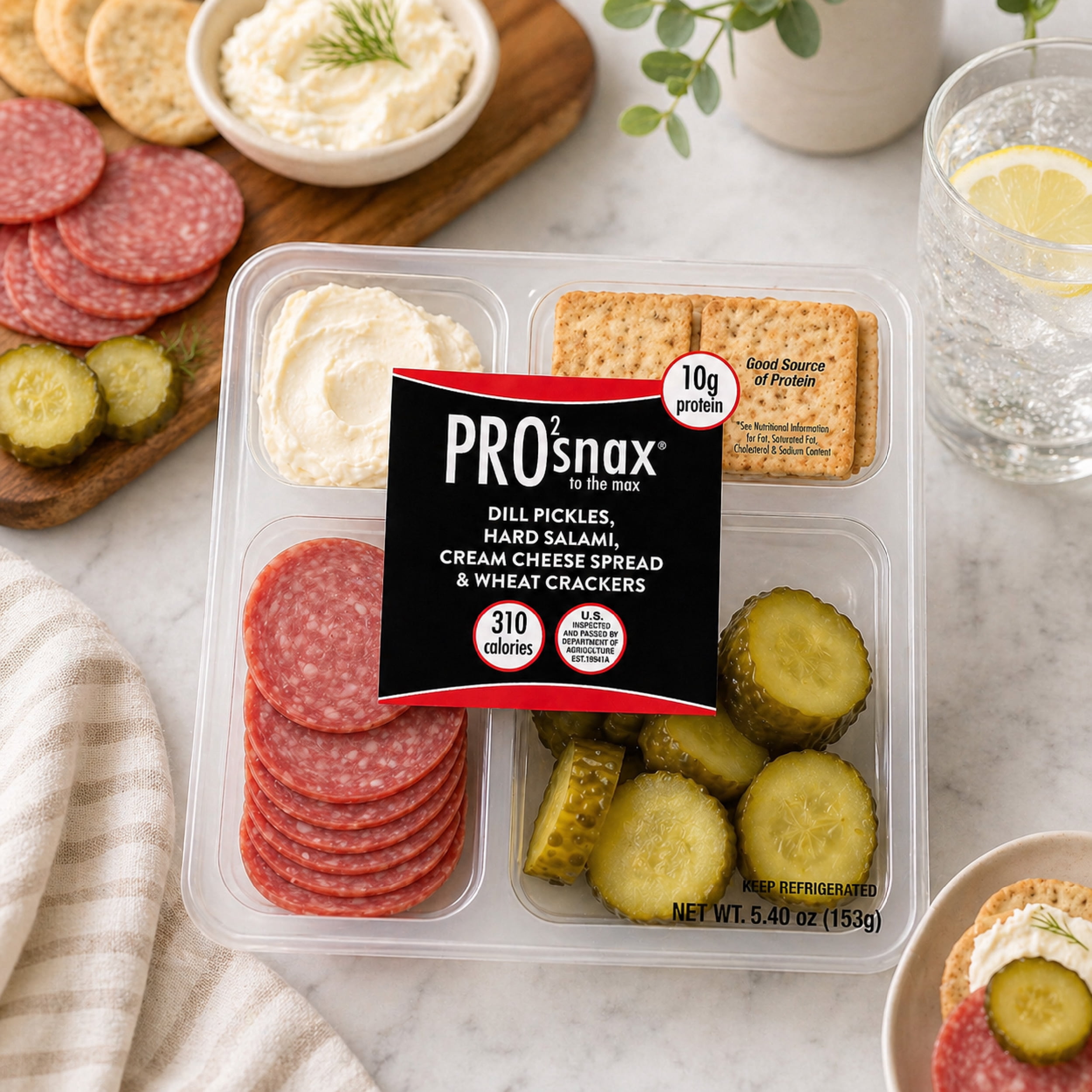 PRO2snax To The Max Dill Pickles, Hard Salami, Cream Cheese Spread & Wheat Crackers, 5.40 oz.