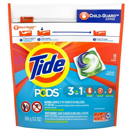 Tide PODS Liquid Laundry Detergent Pacs, Clean Breeze, 16 count