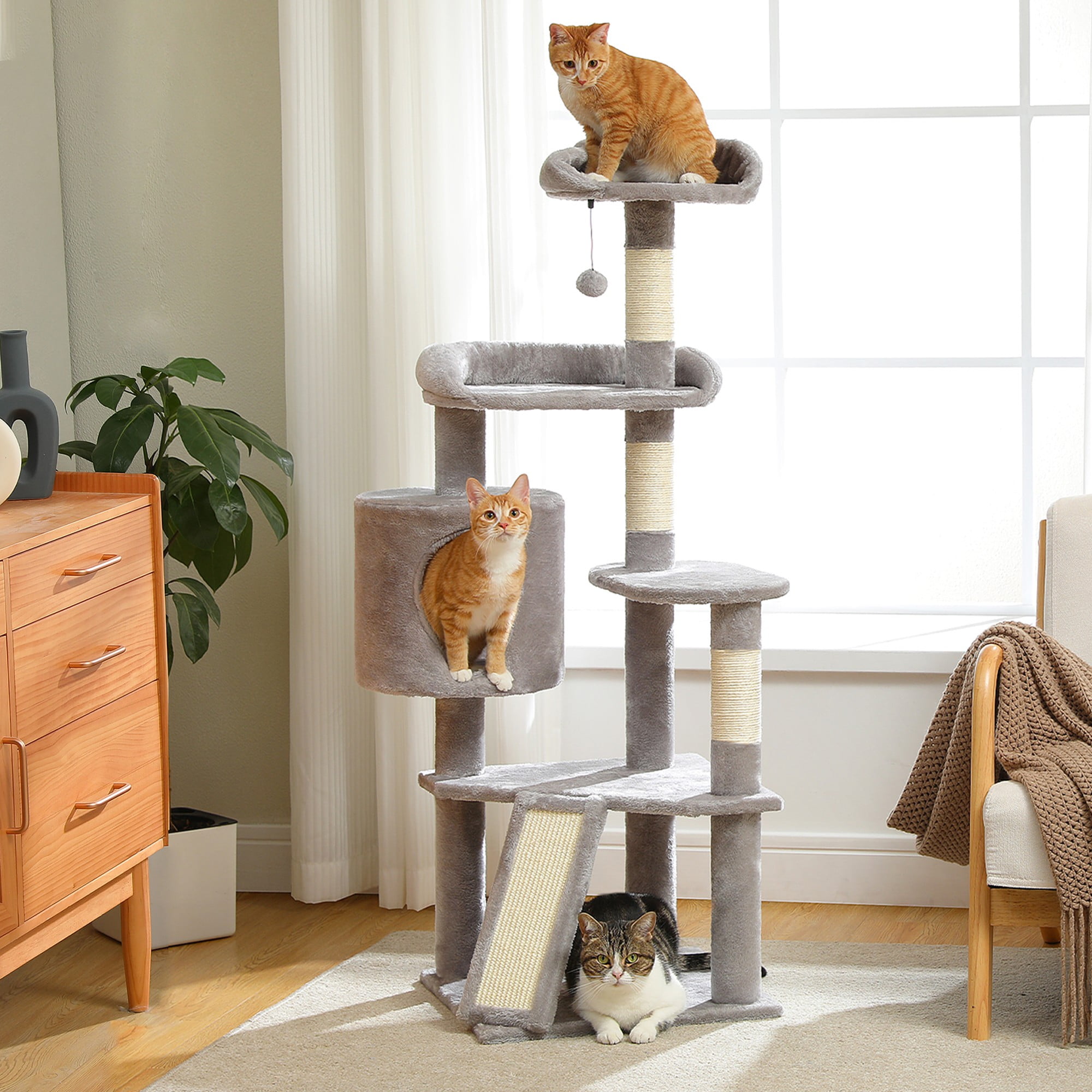 Kadyn 51" Cat Tree Tower for Indoor Cats with Scratching Board, 2 Perches, Multi-Level Cat Condo Furniture for Small and Medium Kittens, Gray