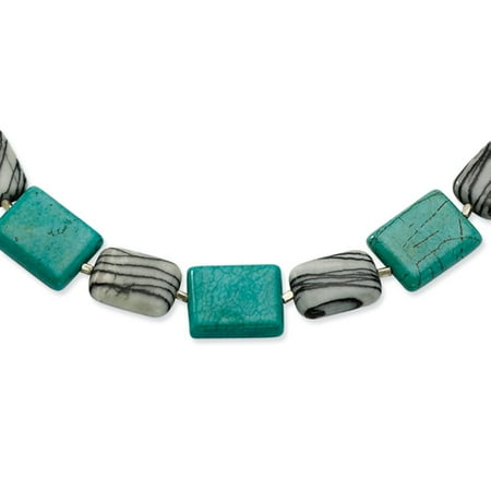 - Sterling Silver Dyed Howlite and Zebra Jasper Necklace - 2.8 Grams - 16.5 Inch