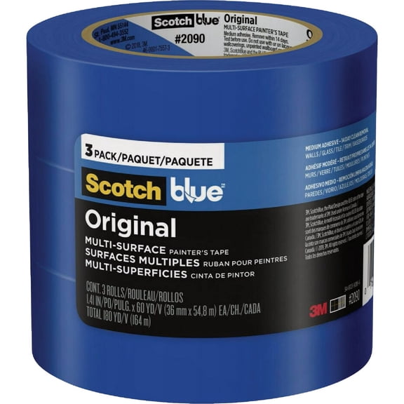 Scotch Blue Original Multi-Surface Painter's Tape - 3 Rolls, 1.41 In x 60 Yds, Blue