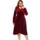 thumbnail image 4 of Vestido de talla grande para mujer Cuello cruzado de terciopelo Cuello en V Cintura alta Drapea Irfora Vestido de mujer, 4 of 7