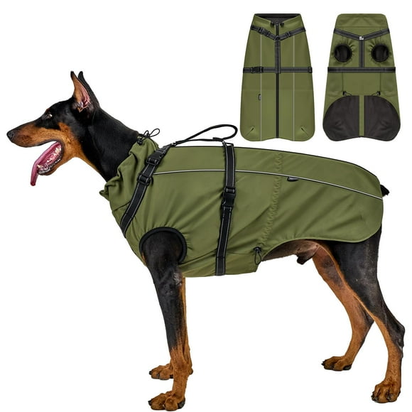 Dog Jacket Waterproof Dog Coat Cold Weather Reflective Jacket with Soft Fleece Lining Warm Coat for Pet Indoor & Outdoor Camping Hiking (Olive, Large)
