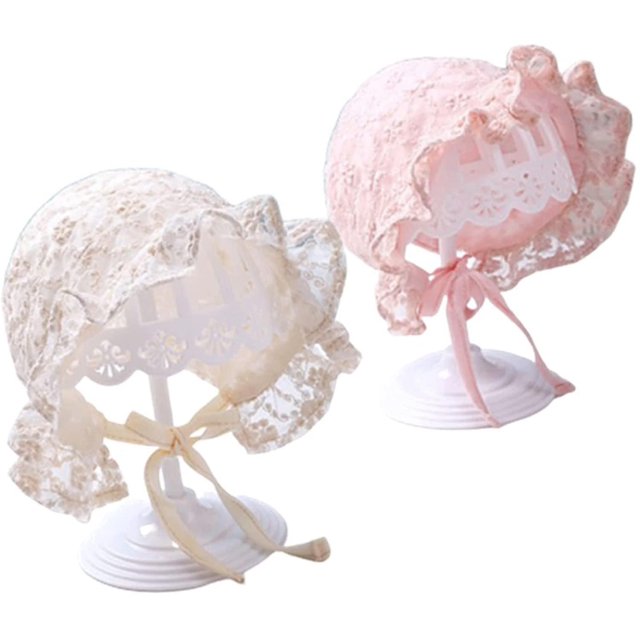 Gorro de bebé de 2 piezas, gorros de encaje para niñas, gorro de algodón transpirable para el sol de 0 a 6 meses kaili Sencillez