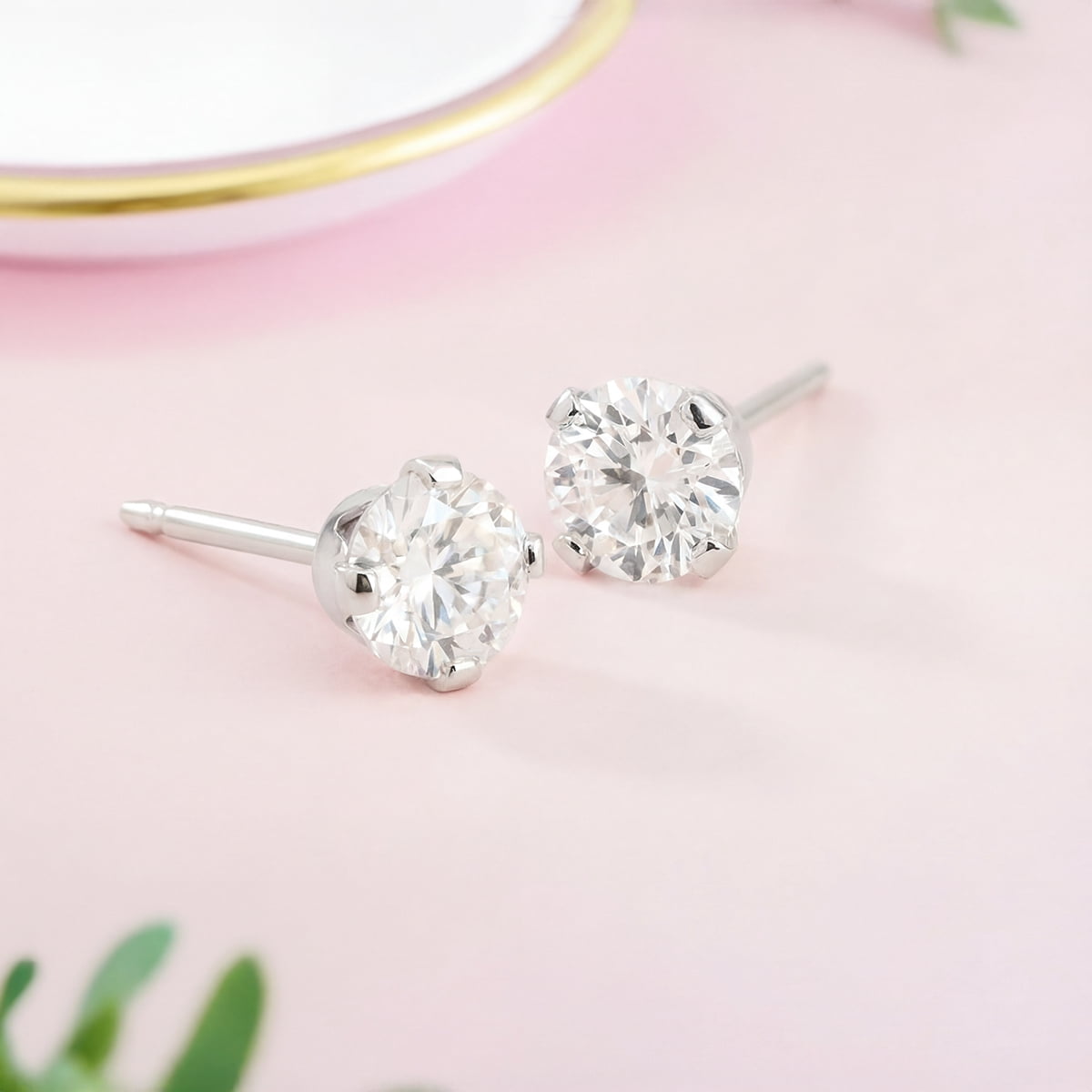 SuperJeweler 1/2 Carat Round Moissanite Stud Earrings in White Gold For Women