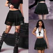 Women's Lace Trim Mini Skirt Low Rise Pleated Half Slip Skirt Layered Flowy Skirts Underskirt
