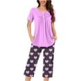 thumbnail image 1 of Jamicy Pyjamas Doux pour Femmes Mode Décontractée Ample Cœur Imprimé Col Rond Boutonné Manches Courtes avec Pantalon Court Ensemble de Pyjamas pour Femmes, 1 of 7