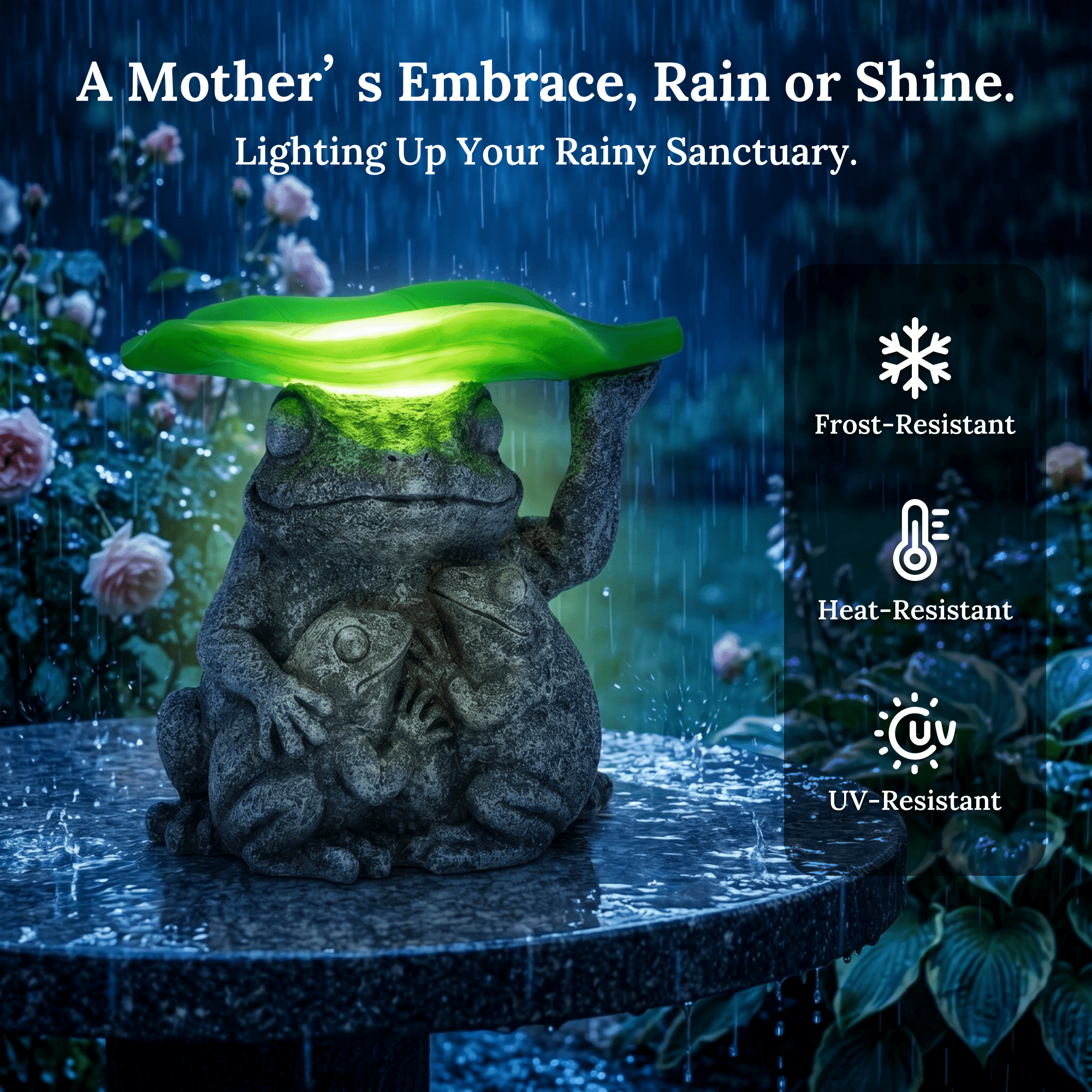 DAK Resin Solar Frog Garden Statue with Bird Feeder and LED Light, Frog Family for Yard Art Solar Garden Light for Patio Lawn Yard Decoration