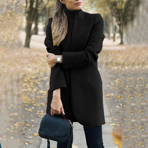 MRULIC winter coats for women Suit Solid Long Coat Hairy Long Cardigan Short Front Sleeve Open Women Jacket Women's Coat Black L