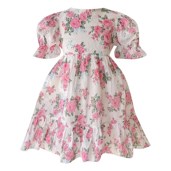 EnJoCho Girls French Dress toddler Girls' Bubble Short Sleeve Floral Print Dress Summer Cute Princess Dress Sundress of Casual Dress Cute Little Girl Fashion Party Dress