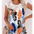 thumbnail image 3 of Camiseta Floral Estampado De Costuras De Encaje Tops De Cuello Redondo para Mujer Top Corto Floral Lavable A Máquina para Vacaciones Viajes Oficina Flor 3 XL, 3 of 6
