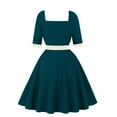 thumbnail image 3 of Drses‌‌ Women's ‌Hepburn Style Midi Dress - Contrast Collar with Cinched Waist & 3/4 Sleeves Evening Gown, 3 of 6