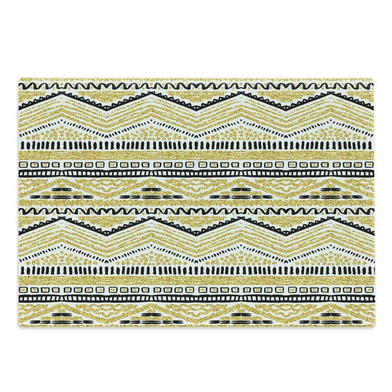 Yellow and Black Cutting Board, Prehistoric Design with Zig Zag Lines Stripes Chevron, Decorative Tempered Glass Cutting and Serving Board, Large Size, Yellow Black and White, by Ambesonne