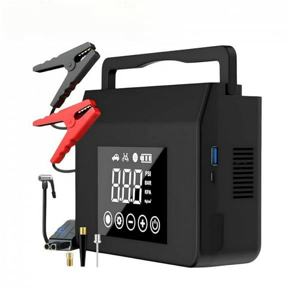 4 IN 1 Portable Car Jump Starter with Air Compressor,4000A Car Battery Jump Starter (ALL Gas/8.0L Diesel) with 150PSI Tire Inflator, 12V Car Battery Jump Power,15000mAh Power Bank With LED Light