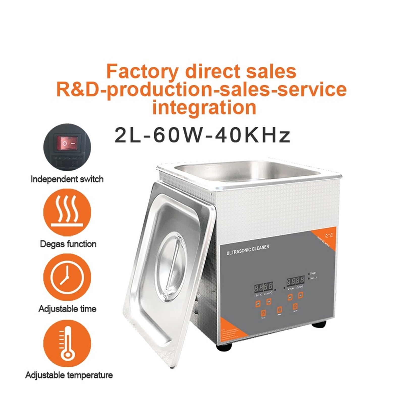 Portable Ultrasonic Cleaner 2L 60W Heater For Jewelry Glasses Dental Nozzle Toothbrush Injector Printer Cartridges ,Strong Cleaning