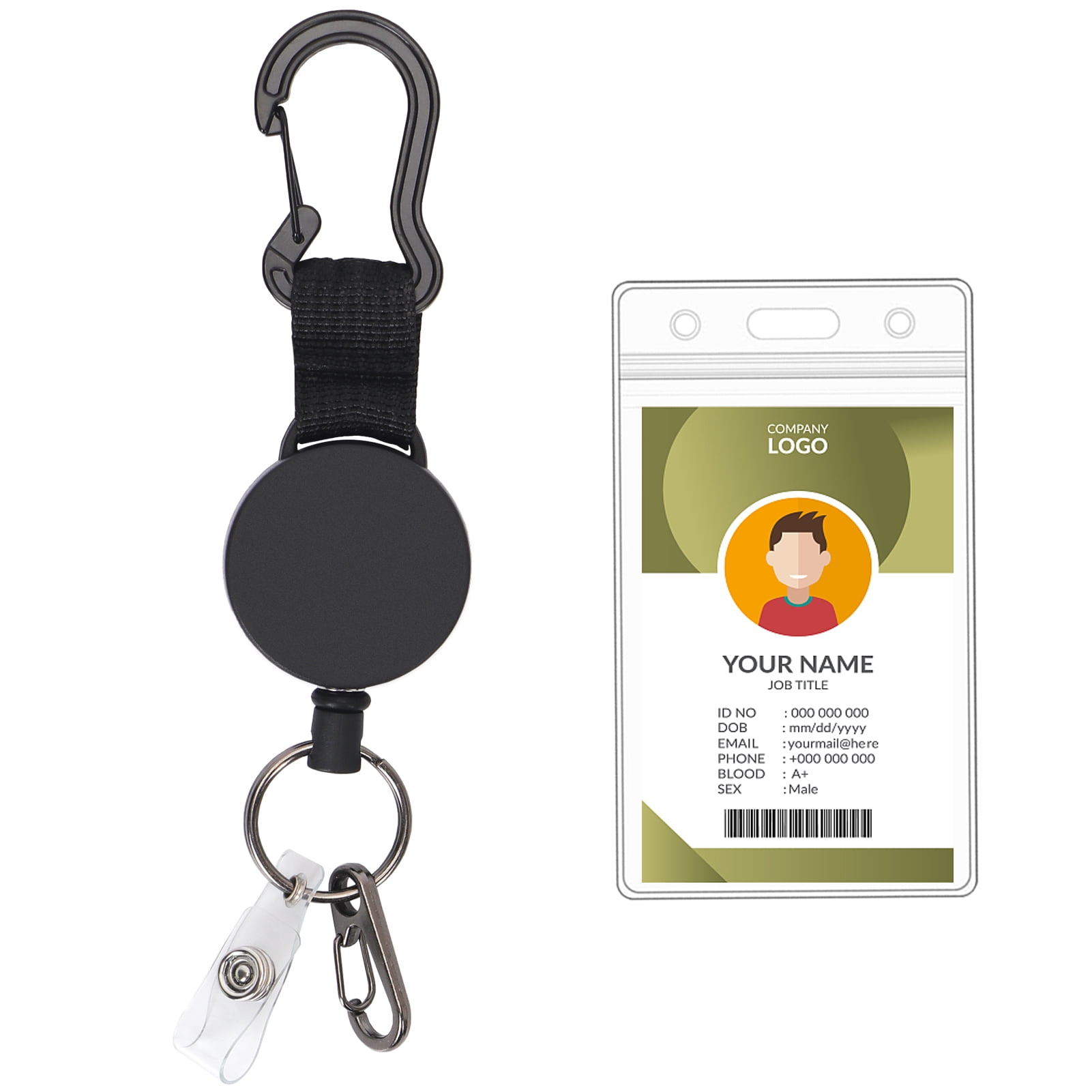 4x Lot GOGO Retractable Keychain Badge Holder Carabiner Reel Belt Clip Key Ring