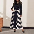 thumbnail image 4 of Lady Commuting Dress Turn-down Collar A-line Striped Print Big Swing Long Sleeves Lace-up Tie Waist Formal Business Style Office Maxi Dress, 4 of 8
