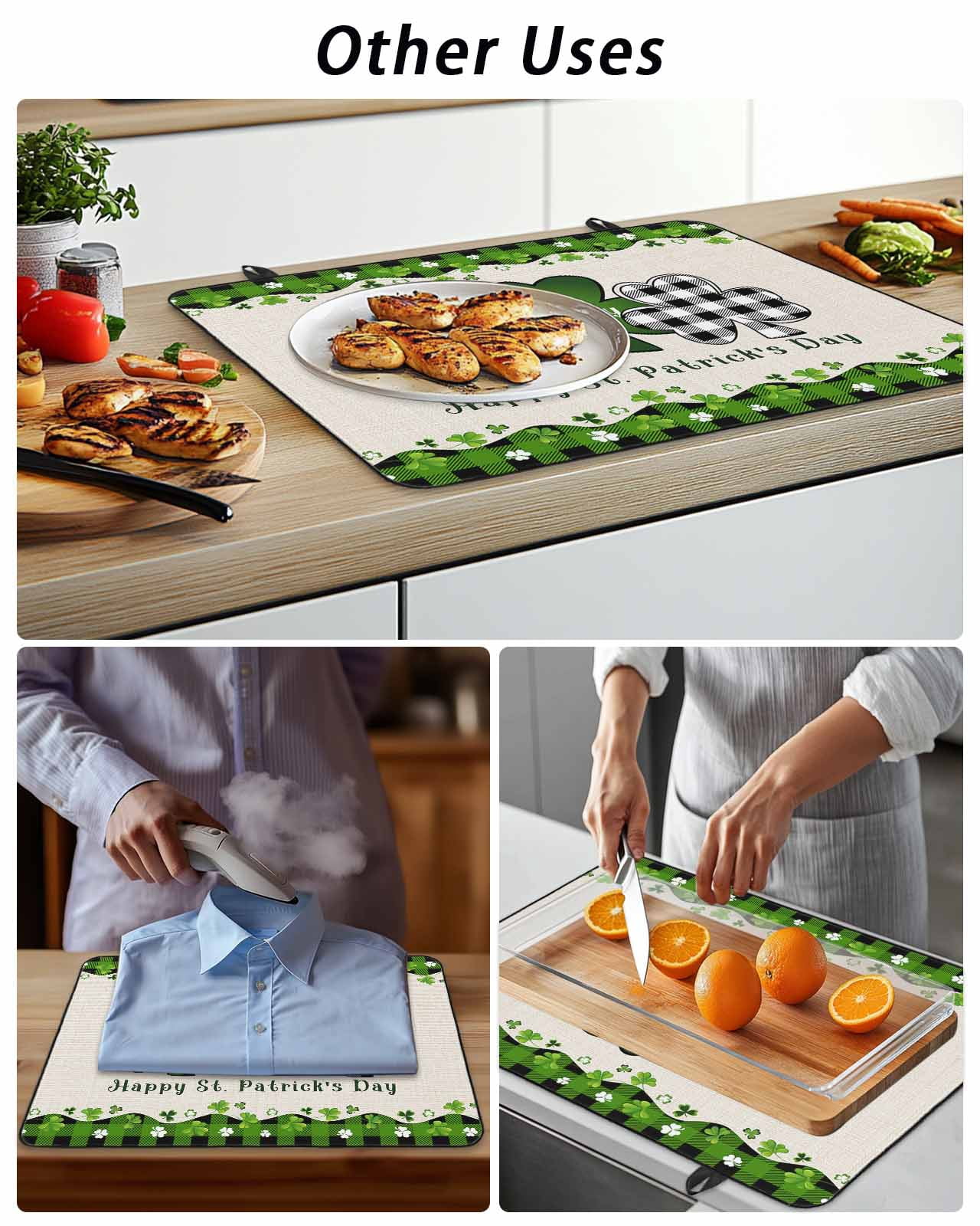 Stove Top Covers for Electric Stove, St. Patrick's Day Glass Stovetop Cover Protector, Green and Black Checkered Lucky Induction Cooktop Protector Oven Mat for Kitchen Countertop 24"x21"
