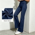thumbnail image 5 of Flare Jeans for Women Solid Color Stretch Denim Flared Pants Elastic Waistband Multi Pocket Styling Casual High Rise Slimming Straight Denim Pants, 5 of 9