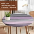 thumbnail image 5 of Purple Grey Stripes Round Fitted Table Cover Paint Peeling Effect Wood Texture Waterproof Table Cloth with Elastic Edge Wipeable Tablecloth for Picnic Camping Party Fits 45"-54" Diameter, 5 of 8