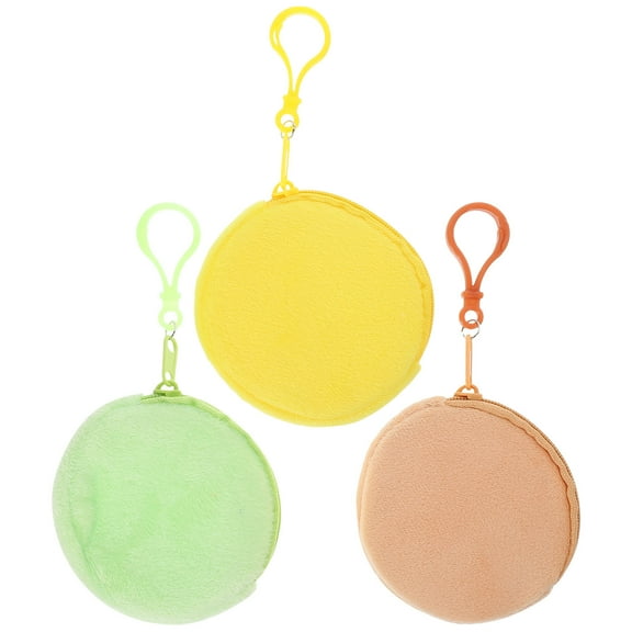 CRAFTHROU 3Pcs Mini Round Bag Plush Purses for Small Items and Keys in Assorted Color 8.00X8.00X1.00in