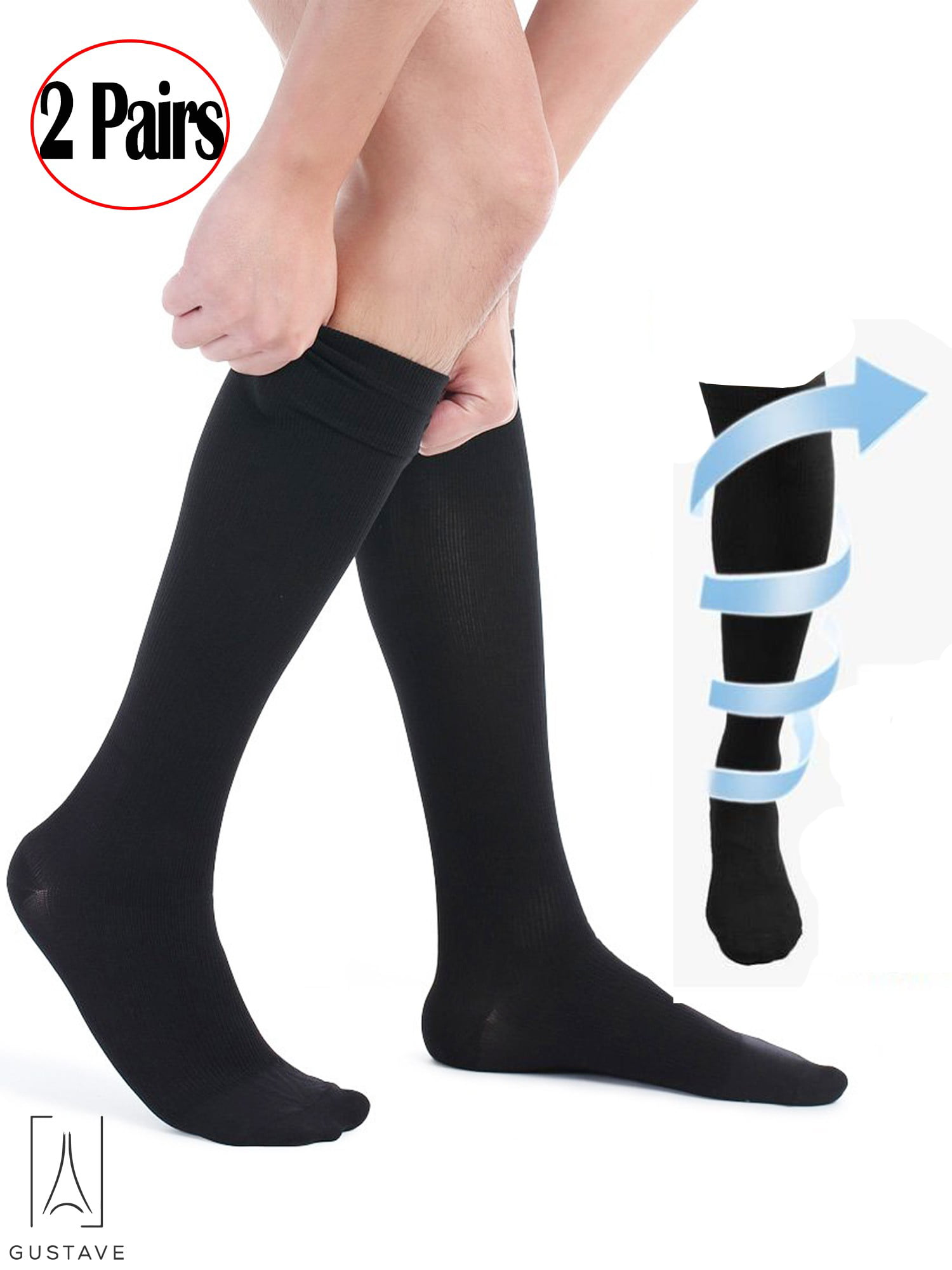GustaveDesign 2 Pairs Knee-High Compression Socks Pain Relief Calf Leg ...