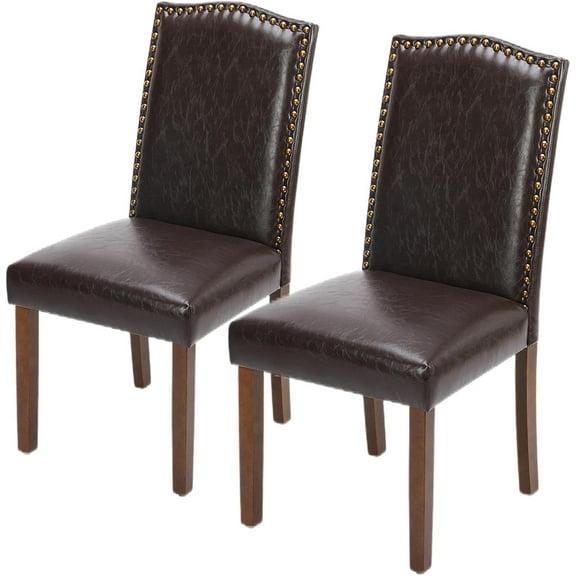 QUIOCOZY Upholstered Parsons Dining Chair, Faux Leather Dining Room Chair with Solid Wood Legs and Nailhead Trim, Side Chair for Hotel, Restaurant, and Meeting Room, Set of 2